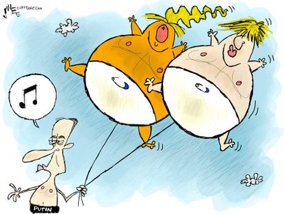 Political Cartoon Putin String Trump Boris Johnson Balloons