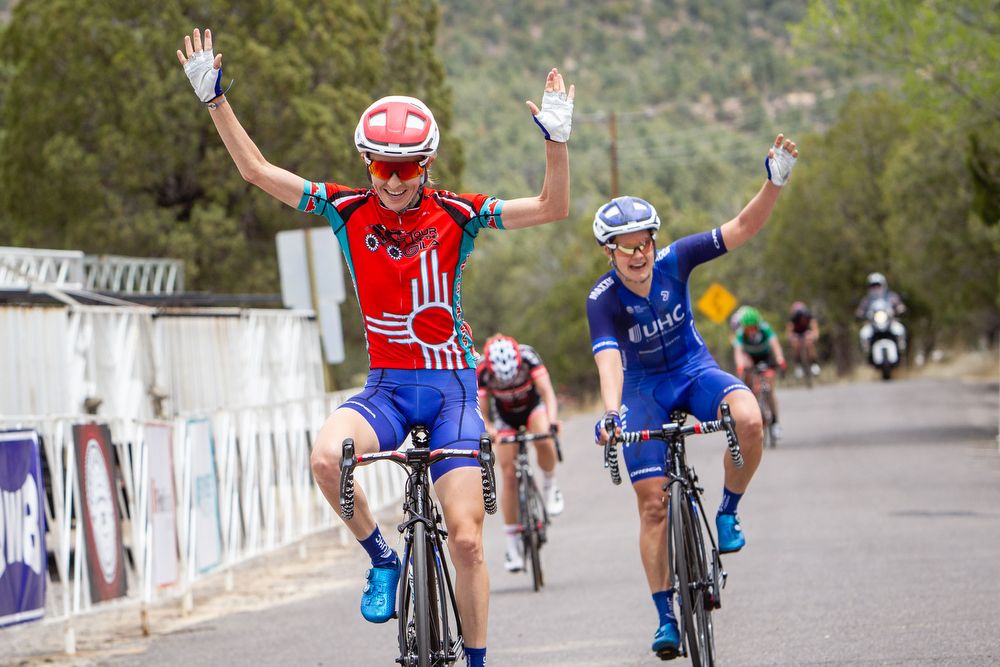 Katharine Hall (UnitedHealthcare) and Leah Thomas (UnitedHealthcare) finish stage 5 at Tour of the Gila