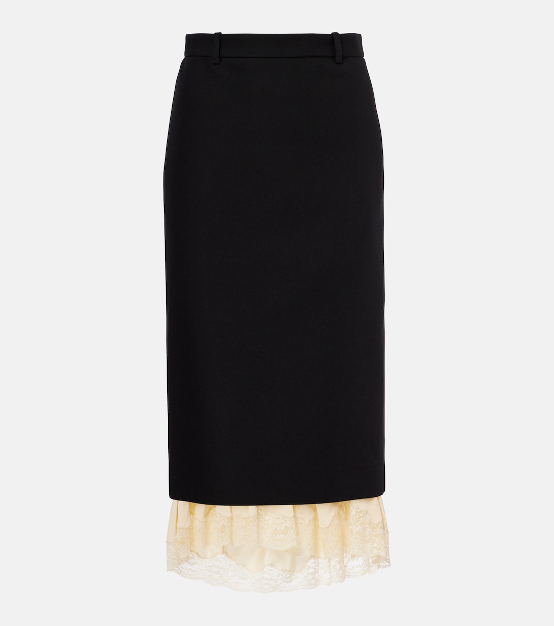 Wool Lace-Trimmed Midi Skirt