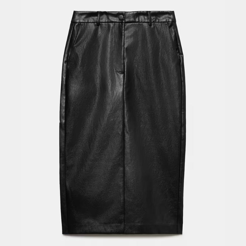M&amp;amp;S, faux leather midi skirt