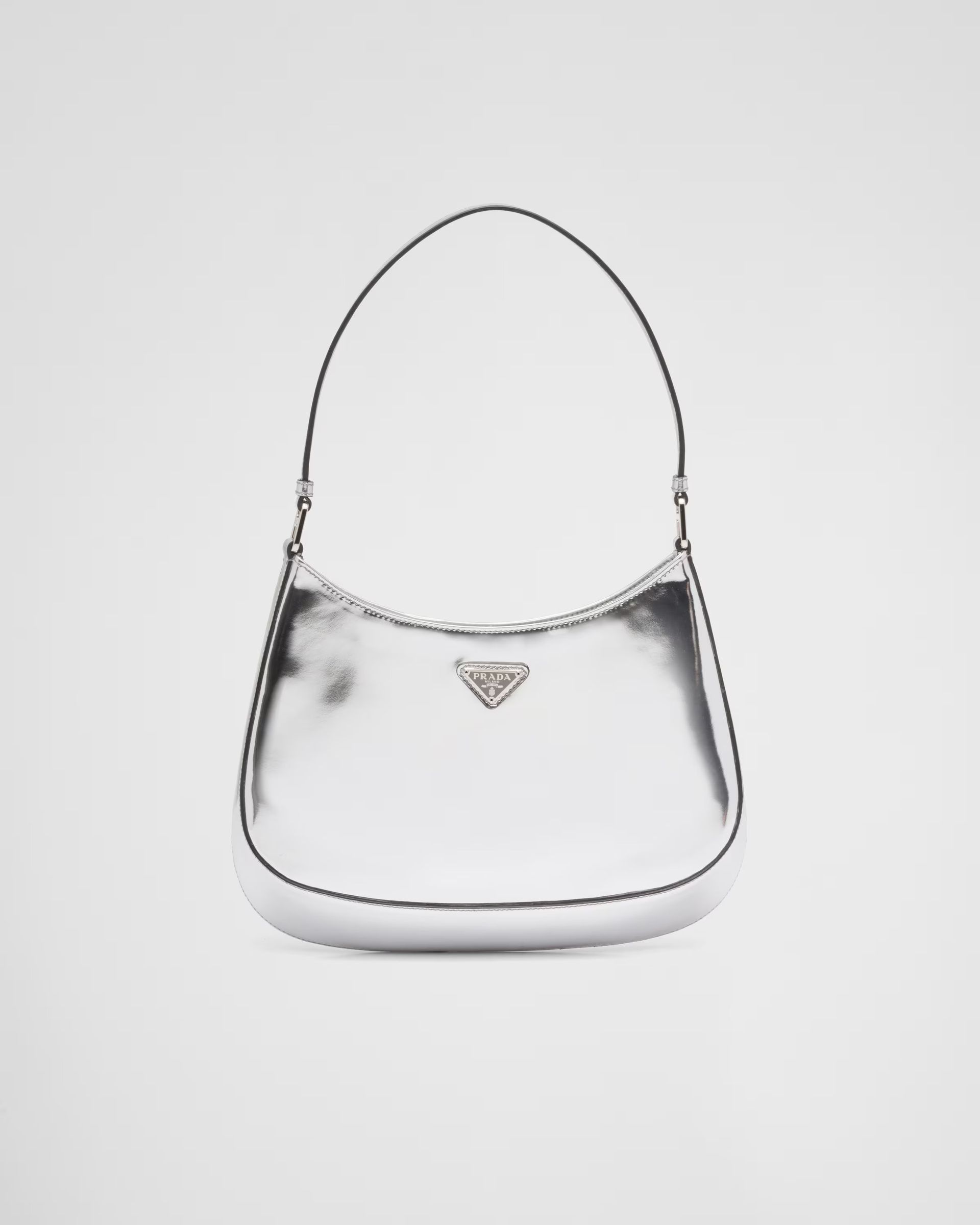 Prada, Cleo Brushed Leather Shoulder Bag in Silver