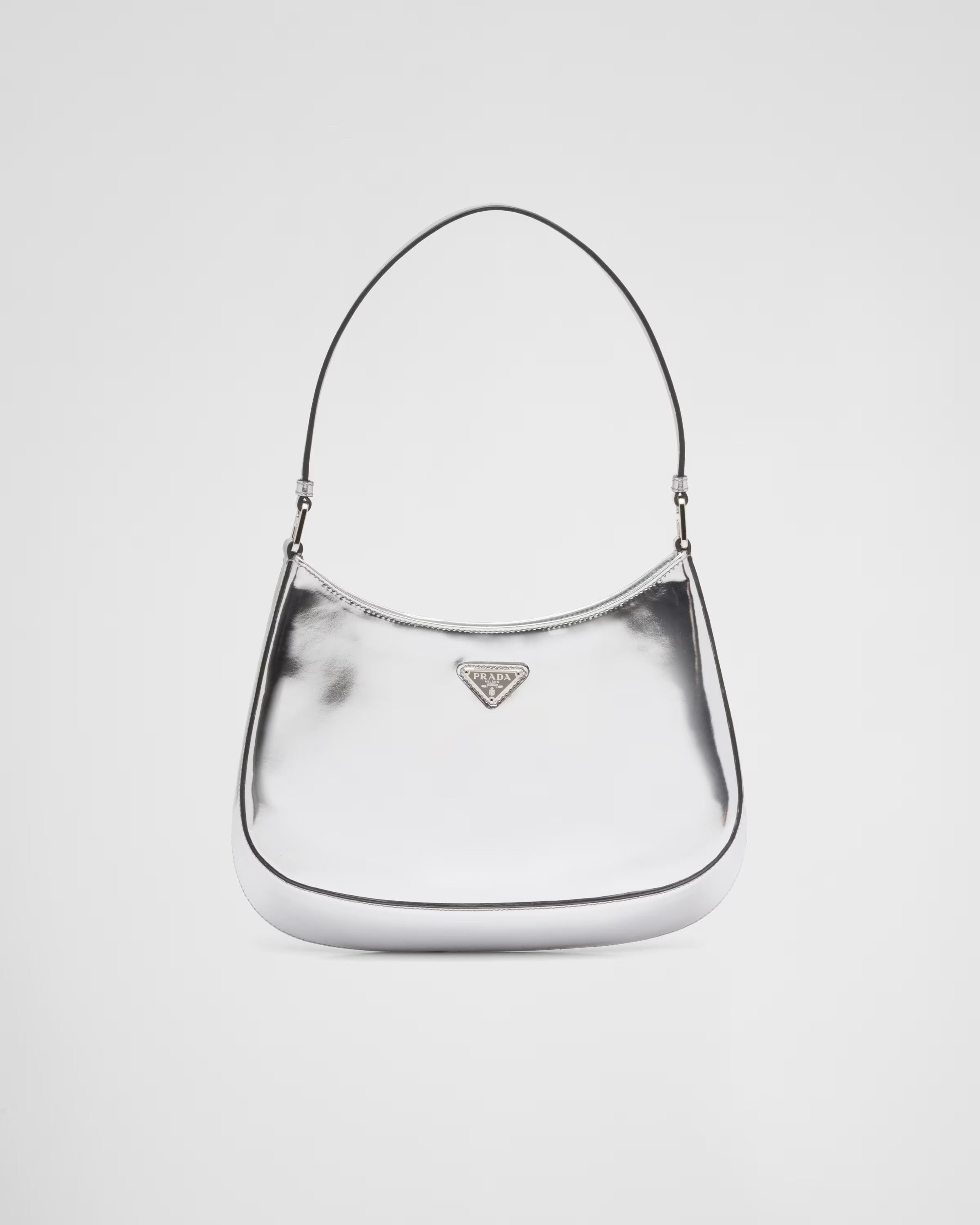 Prada, Cleo Brushed Leather Shoulder Bag in Silver