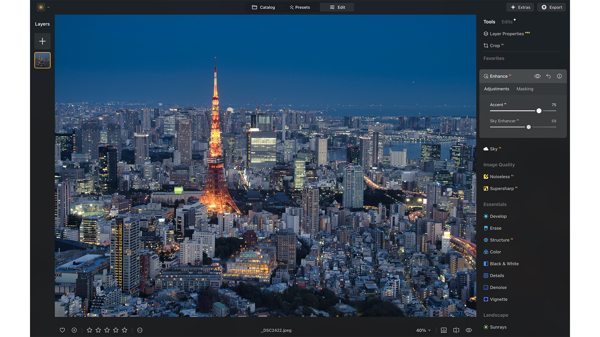 Some still shots of Luminar being used on a desktop PC.