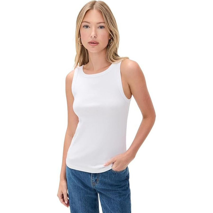 Madewell Women's Essential High-Neck Tank in Supima Rib, White, Xs