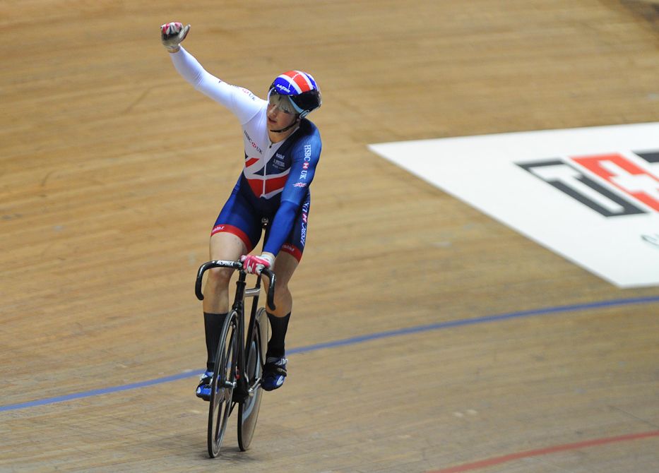Sotirios Bretas of Great Britain celebrates winning the Mens Keirin