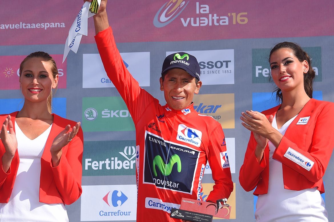 Nairo Quintana (Movistar) in red at the Vuelta