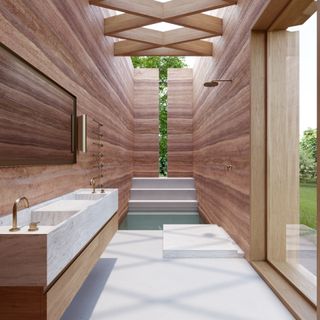 Bathroom with timber skylight and opening
