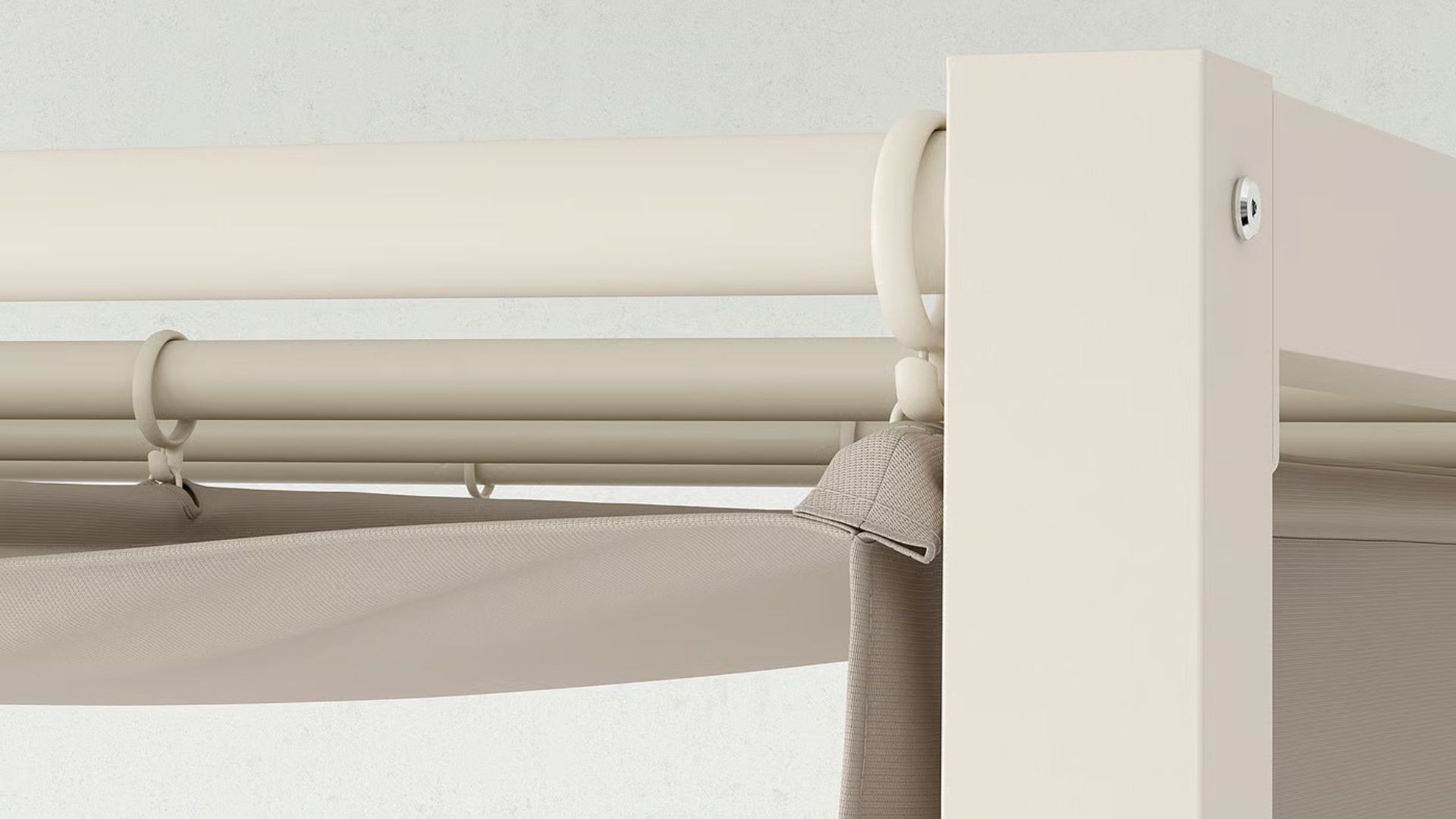 picture of IKEA pergola close up on corners and retractable mechanism