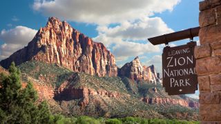 Exit sign at Zion National Park, USA