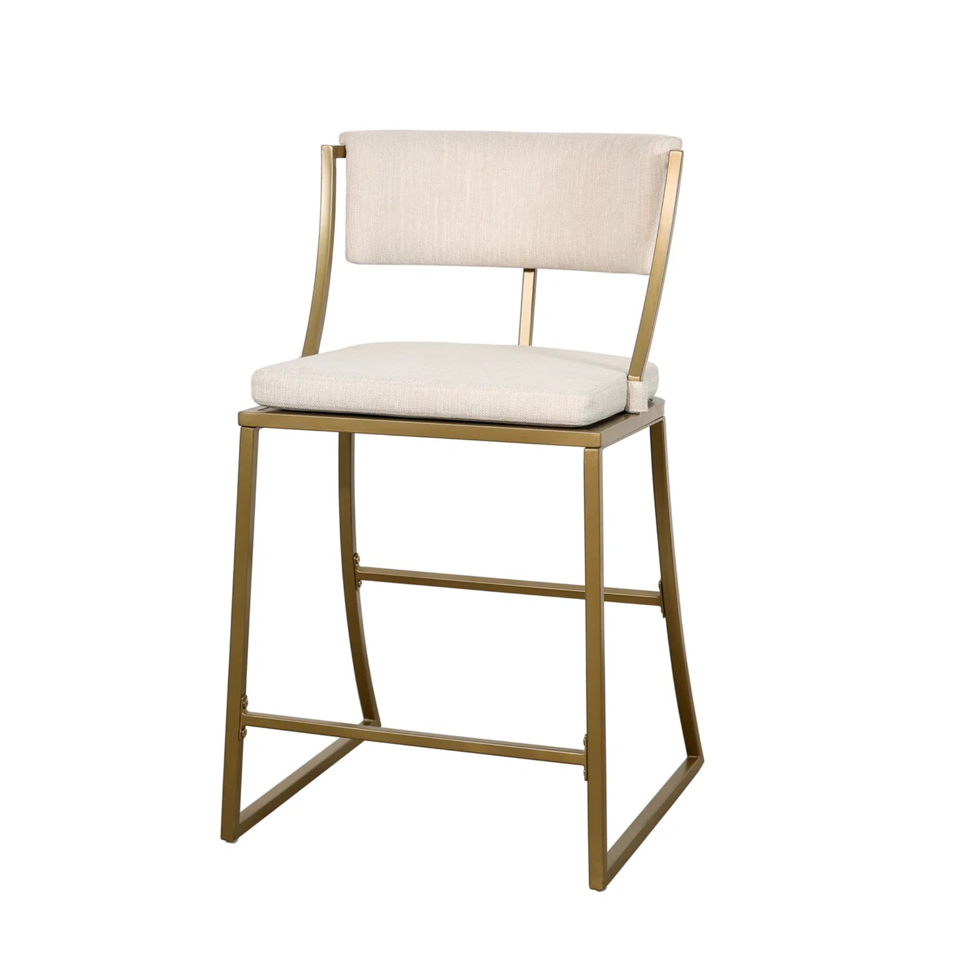 white bar stool with gold metal frame and legs