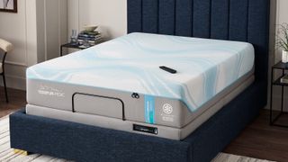 The Tempur-Pedic Tempur-ActiveBreeze smart bed mattress on the smart base in a bedroom