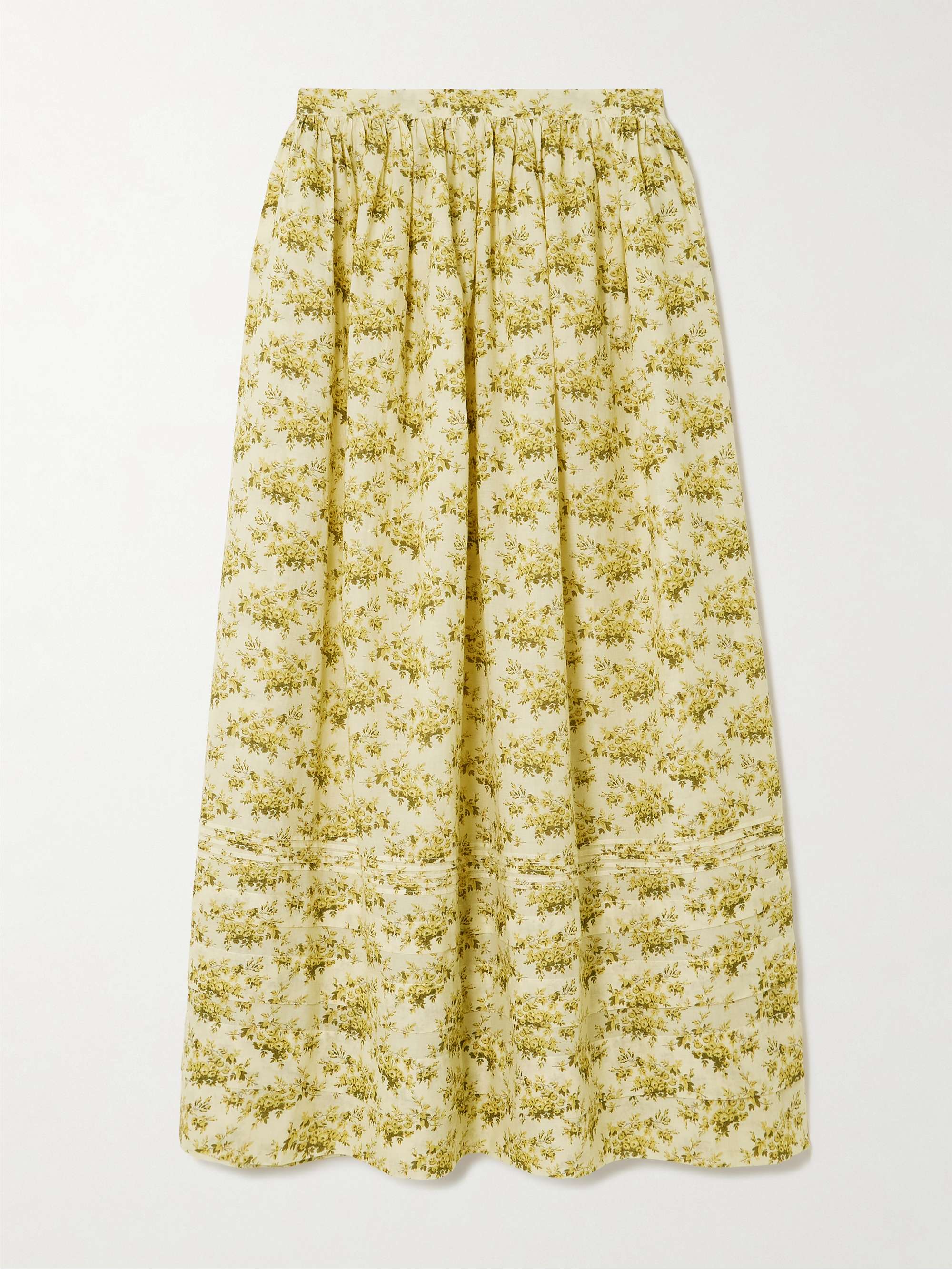 Marcie Tiered Pleated Floral-Print Organic Cotton-Voile Midi Skirt