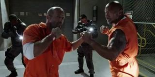 Jason Statham and Dwayne Johnson fighting in The Fate Of The Furious