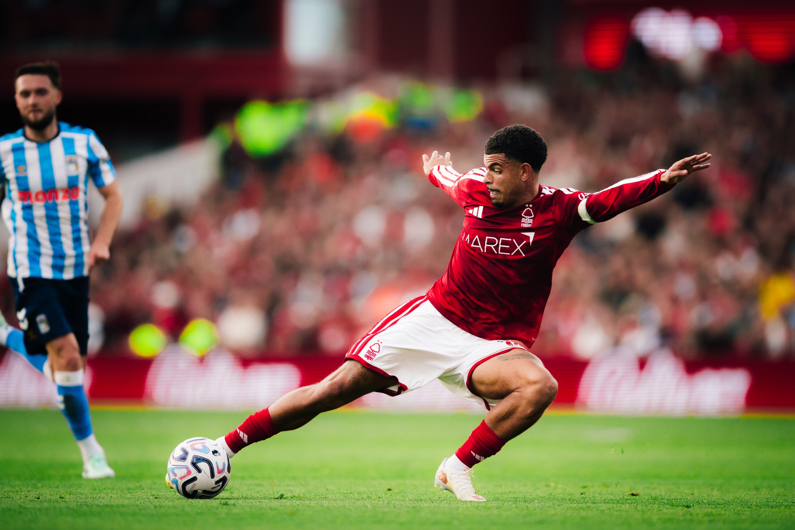Morgan Gibbs-White in action for Nottingham Forest against Coventry in the Premier League