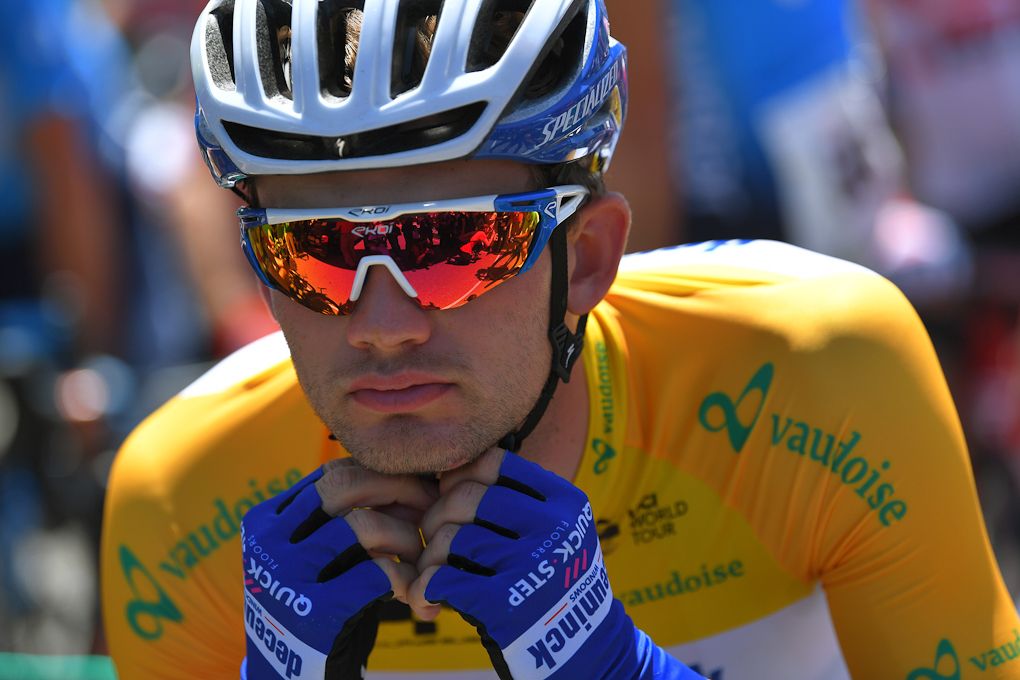 Deceuninck-QuickStep's Kasper Asgreen in yellow at the Tour de Suisse