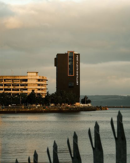 Port of Leith vertical distillery seen from the water