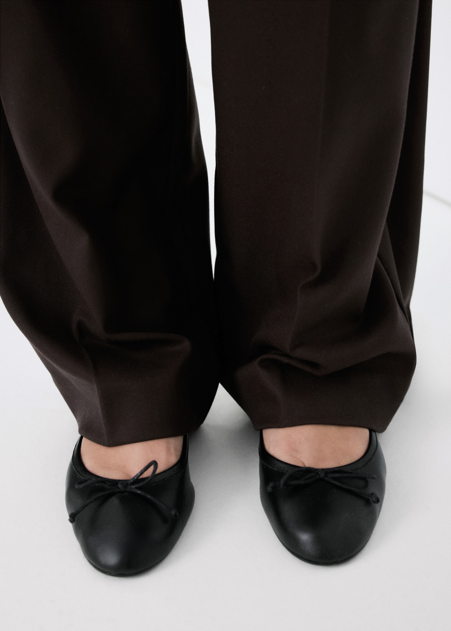 Leather Ballet Flats With Bow - Women | Mango Usa