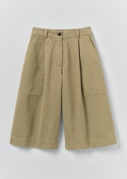 Pleated Cotton Twill Shorts | Olive Leaf