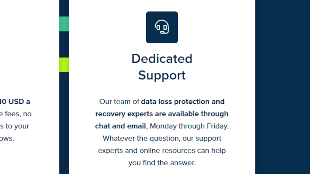 Crashplan's dedicated support pledge - chat and email, Monday to Friday