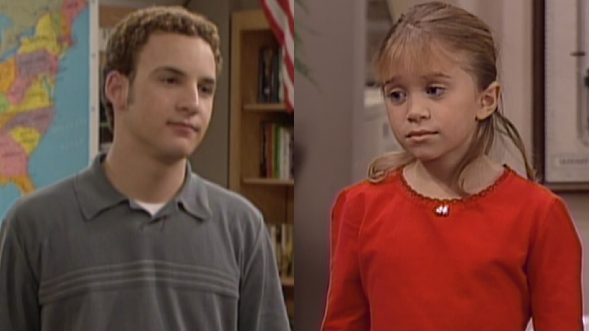 From L to R: Cory talking to Mr. Feeny in the Boy Meets World series finale, Michelle talking to DJ in the Full House series finale.