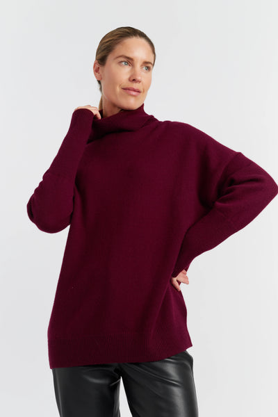 Claret Pure Cashmere Rollneck Sweater