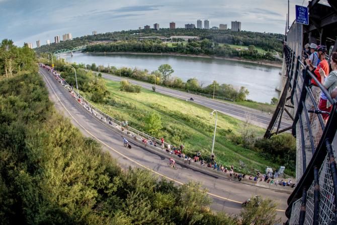 Riders tackle the climb that made up today's KOM competition.