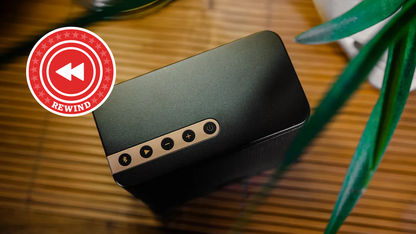 Elac Bluetooth speaker with Rewind logo