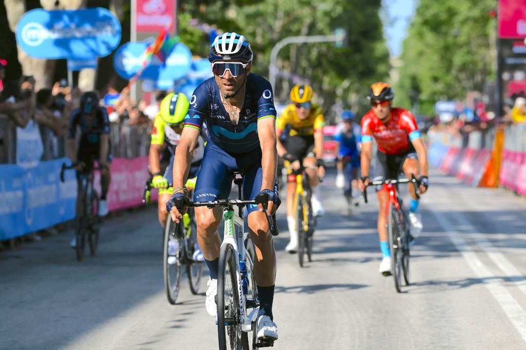 JESI, ITALY - MAY 17: Alejandro Valverde Belmonte of Spain and Movistar Team crosses the finishing line during the 105th Giro d'Italia 2022, Stage 10 a 196km stage from Pescara to Jesi 95m / #Giro / #WorldTour / on May 17, 2022 in Jesi, Italy. (Photo by Tim de Waele/Getty Images)