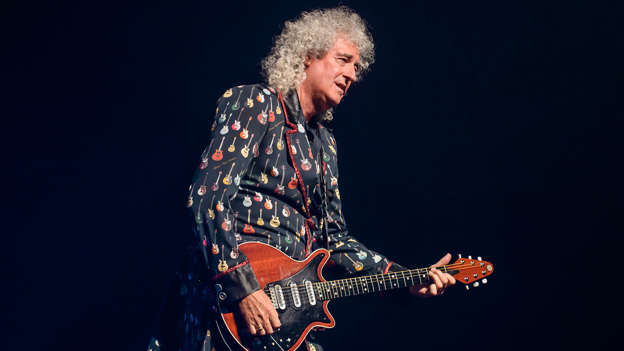 Guitarist Brian May of Queen performs live on stage during a concert at Mercedes-Benz Arena on June 19, 2018 in Berlin, Germany