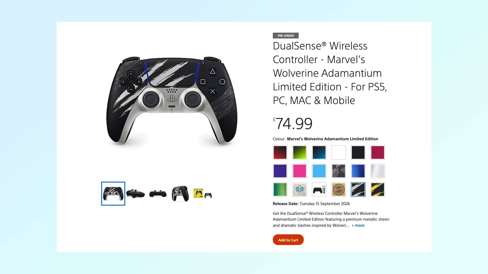 PlayStation Direct listing page for the DualSense Adamantium controller