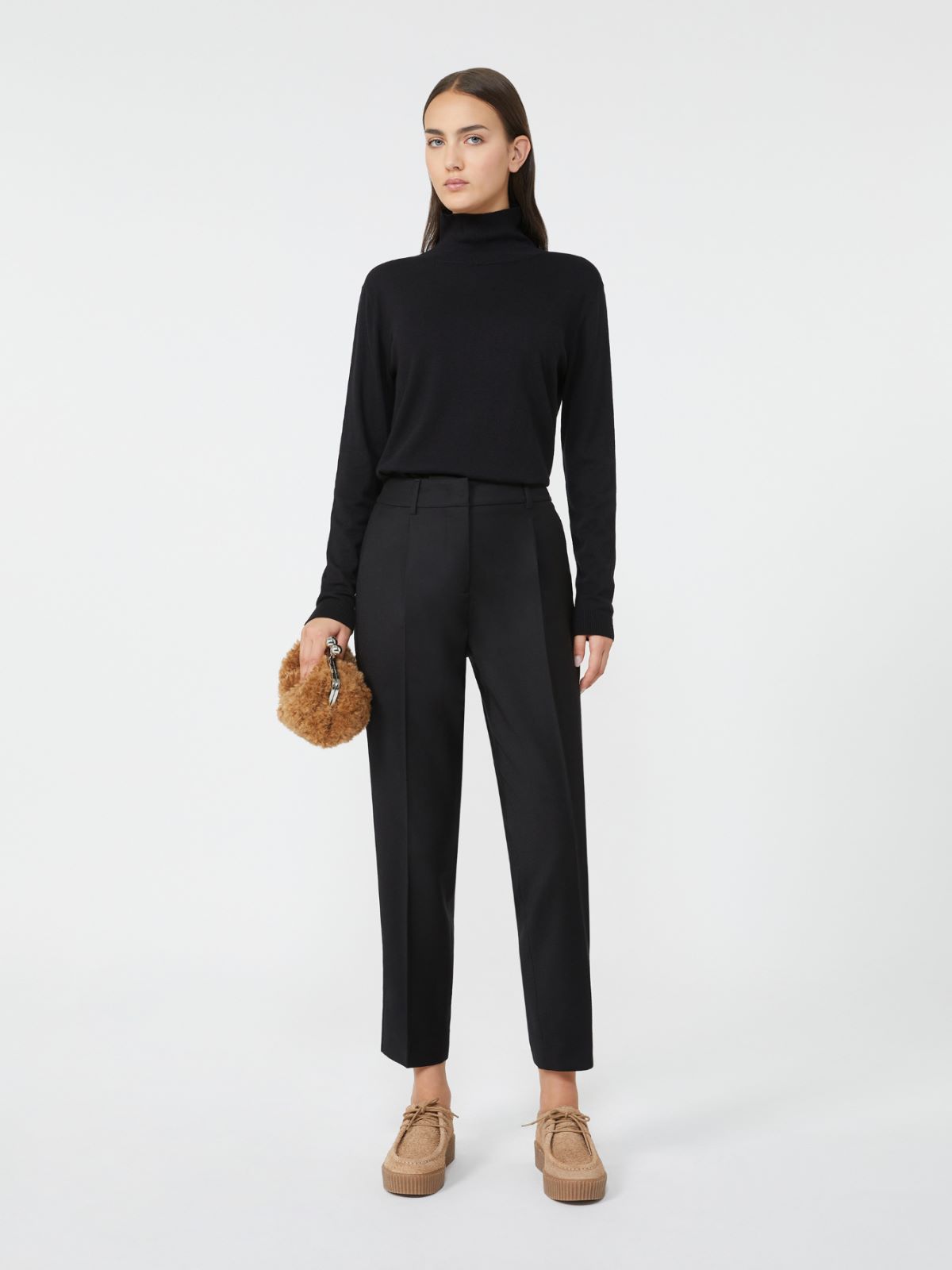 Wool and Silk Knit Turtleneck - Black