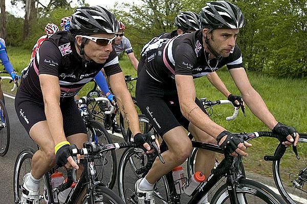 Lads: Englishmen and Rapha-Condor teammates Dean Downing (left) and Tom Southam in the lead group on stage one.