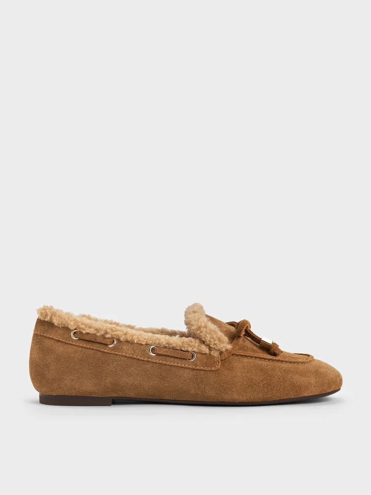 Charles &amp;amp; Keith, Gavyn Suede Shearling-Lined Boat Shoes