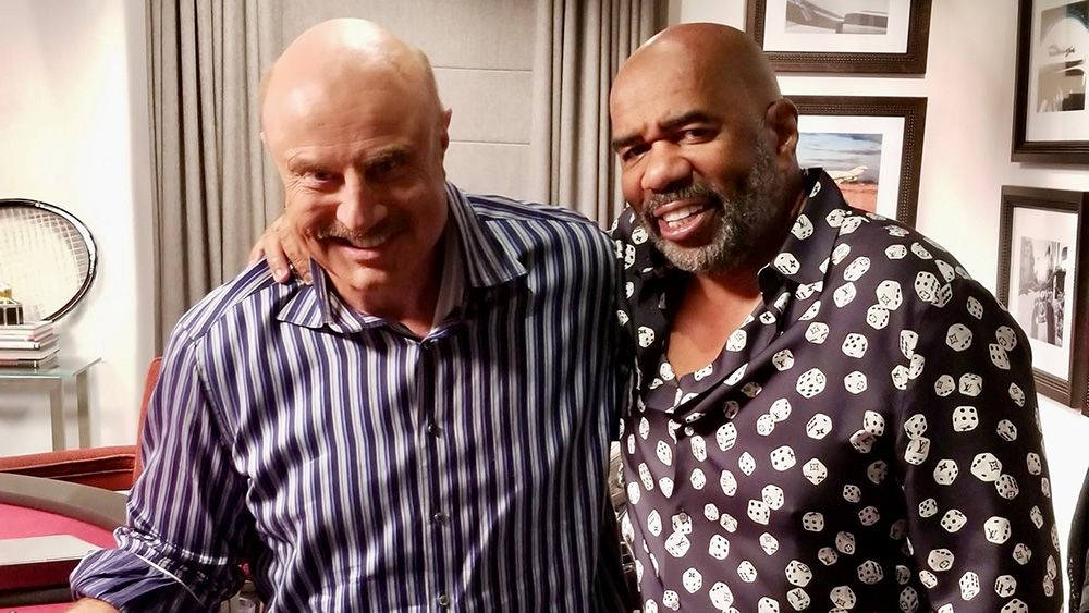 Steve Harvey (right) hangs out with Merit Street Media&#039;s Dr. Phil McGraw.