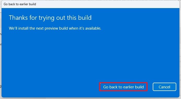 Windows 11 roll back to previous version