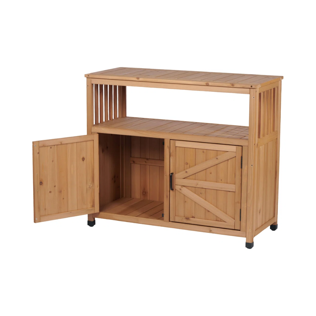 Gracie Oaks Fir Wooden Outdoor Patio Bar Table With Storage &amp;ndash; Rectangular Outdoor Buffet &amp;amp; Console Table for Deck, Garden, or Indoor Use &amp;amp; Reviews | Wayfair