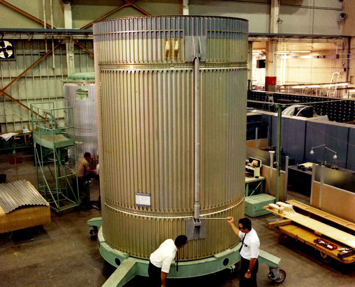 Inspecting a MOL laboratory segment.