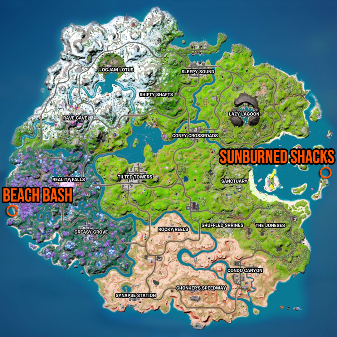 Carte Fortnite Sunburned Shacks Ou Beach Bash