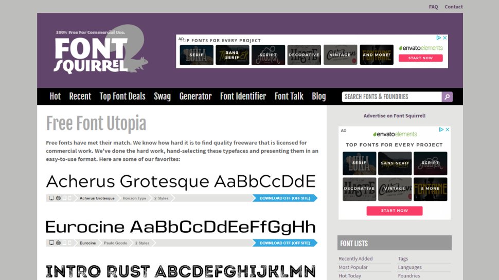 Website screenshot for Font Squirrel