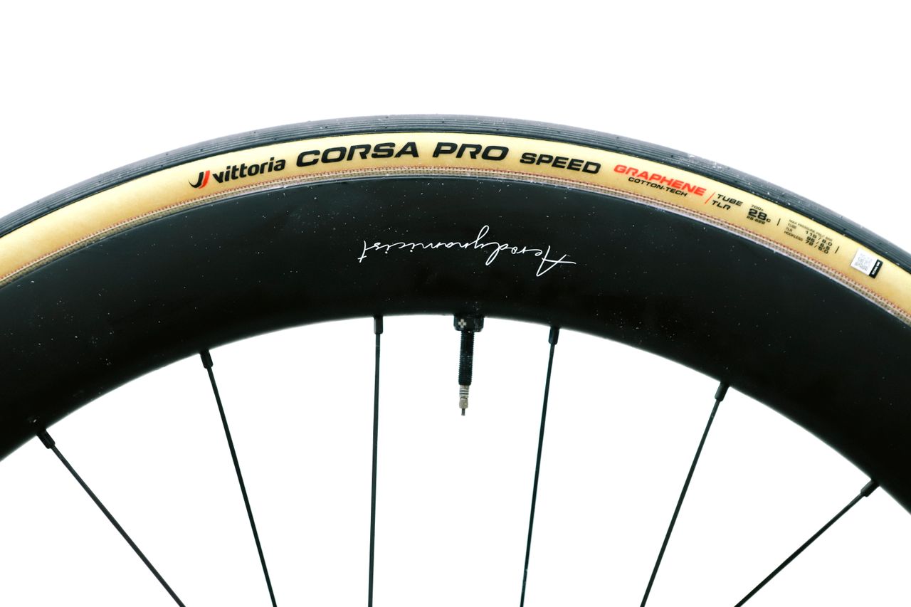 A tan bicycle tyre on a white background