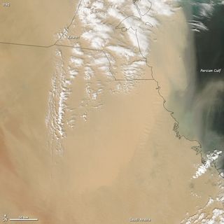 A huge dust storm blowing out of Saudi and Arabia and over the Persian Gulf on April 5, 2013..