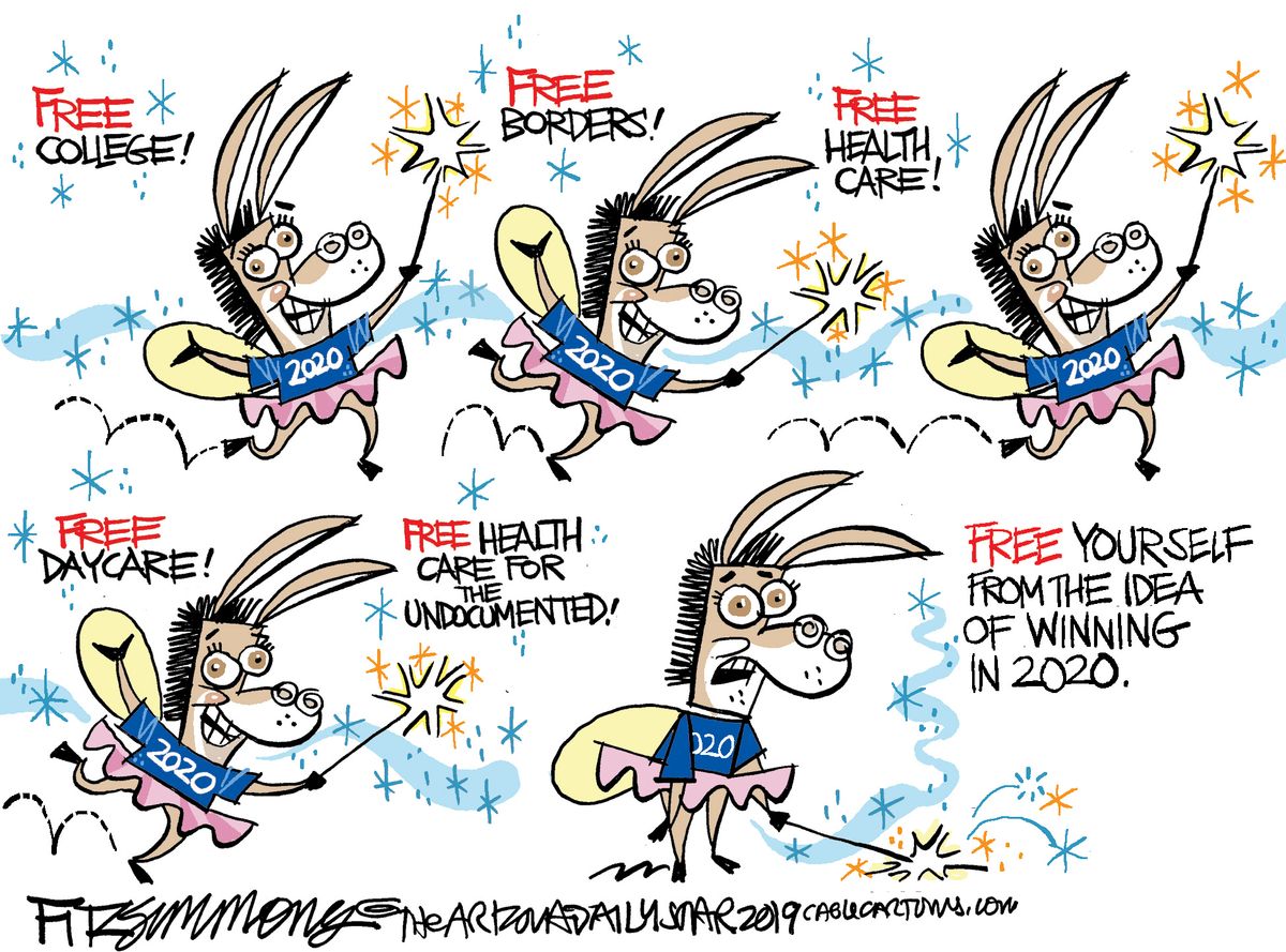 Political Cartoon U.S. Democrats 2020 Free College Healthcare Not ...