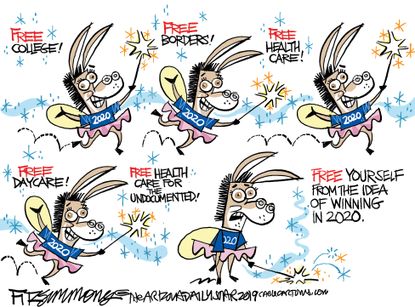 Political Cartoon U.S. Democrats 2020 Free College Healthcare Not Winning