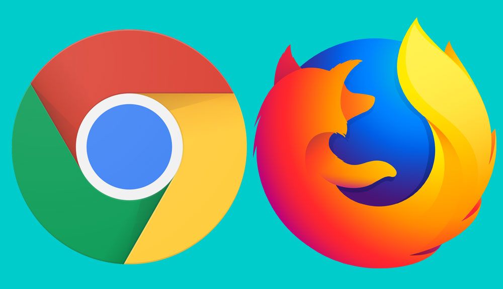 The Google Chrome and Mozilla Firefox logos against a teal-blue background.