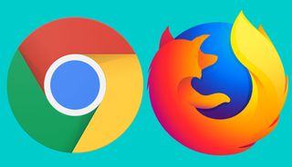 The Google Chrome and Mozilla Firefox logos against a teal-blue background.