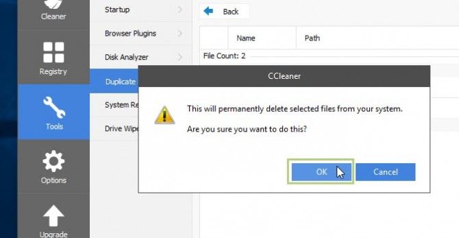ccleaner duplicate finder not deleting