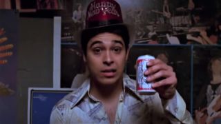 Fez drinking beer in basement circle on That '70s Show