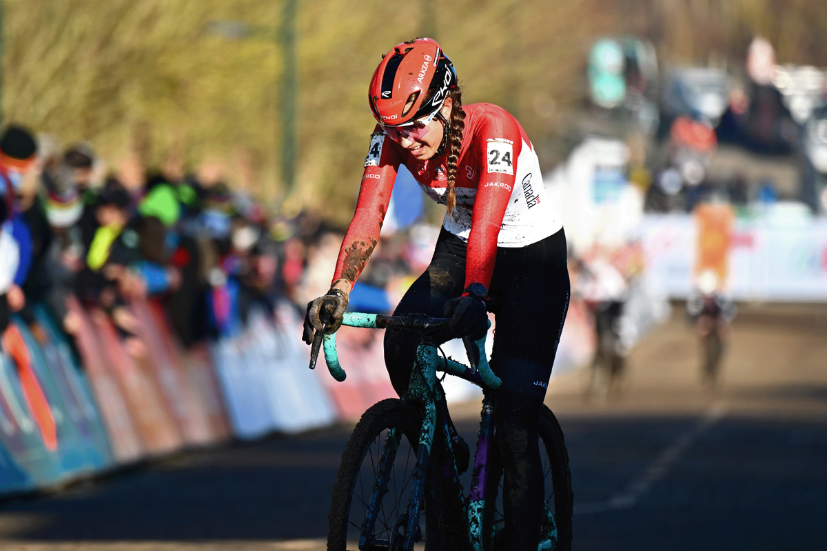 Canada's Rafaelle Carrier crosses the line to finish third