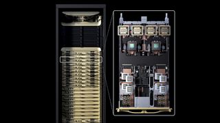 A promotional image for the Nvidia NVL144 CPX platform, with Nvidia Vera CPUs, Rubin GPUs, and Rubin CPX processors clearly shown