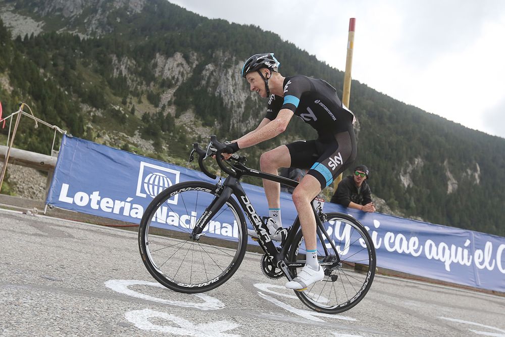 Ian Boswell (Team Sky) on his way to third place during stage 11 of the 2015 Vuelta a Espana.